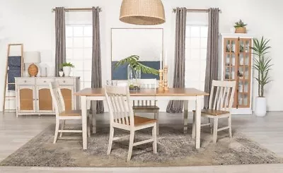 Rustic 5 Pc Off White Natural Wood Dining Table Chairs Dining Room Furniture Set • $1099