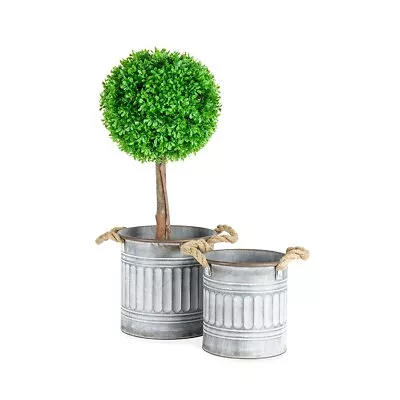 Set Of 2 Galvanised Metal Country Farmhouse Round Planter Pot Tub Bucket • $39.95