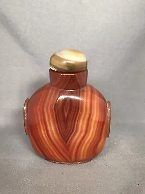 Large Vintage Well Hollowed Banded  Agate With Thumb Print Snuff Bottle • $150