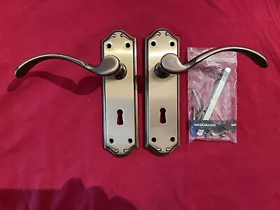 Solid Brass Valli & Colombo  Door Handles Key Hole  Levers Patine Finish NOS • £69.95