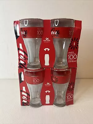 4 X Coca Cola/Coke Drinking Glass Celebrating 100 Years Of Contour 350ml • $27.95