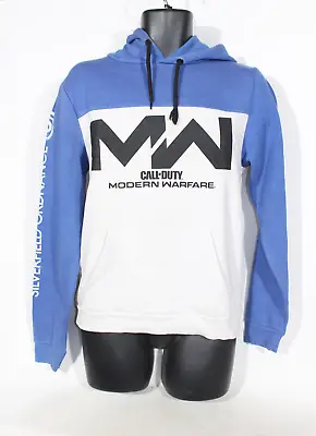 Call Of Duty Modern Warfare Hoodie Small Blue White Hooded Gaming Sweater Mens • £11.99