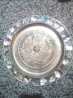 Vintage  Mother Pearl Mexican Aztec Calendar Plate • $35