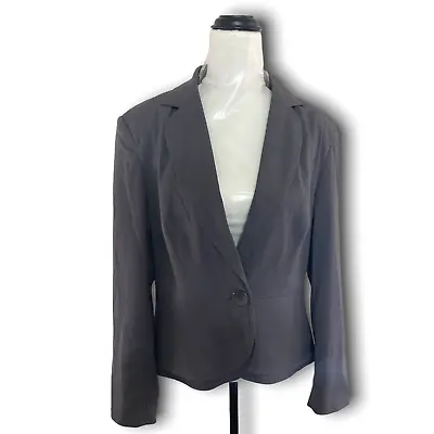 LIZ JORDAN Womens Grey Faded Stripe Button-up Blazer Size 12 Frill Hem • $5