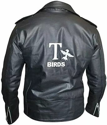 T Birds Jacket Grease Danny John Travolta Motorcycle Black Cosplay Leather Coat • $22.49