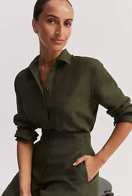 Brand New Country Road Linen Shirt 6 Dark Olive • $59.99