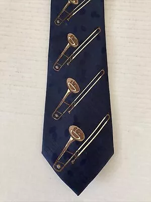 $8.05 • Buy Dino Romaro Men's Necktie Tie Polyester Hand Made Trombone Theme