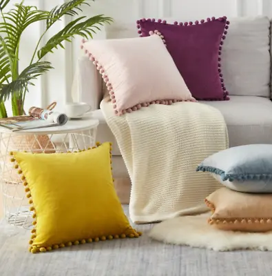 £4.99 • Buy Home Decor 18 X18  Particles Velvet Pom-poms Sofa Soft Cushion Cover Pillowcase 