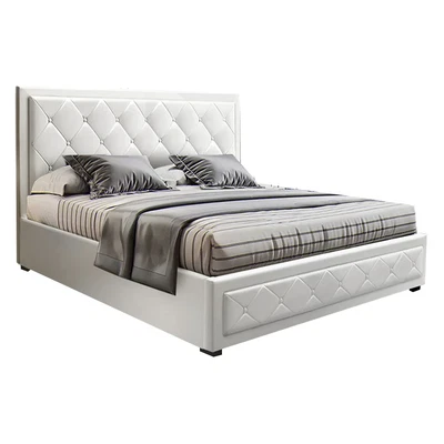 $343 • Buy Artiss Tiyo Bed Frame PU Leather Gas Lift Storage - White Double