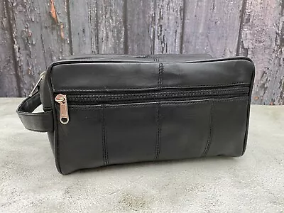 Black Genuine Leather Toiletry Bag New With Free Shipping • $19.99