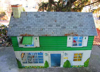 Vintage 1950s-60s Metal Marx 2-Story Colonial Dollhouse W/ Staircase & Awning • $124.95