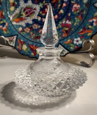 VINTAGE Cut Crystal Perfume Bottle Elegant Clear Glass Vanity Boudoir Vtg. • $39.99