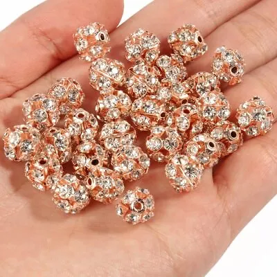 50pcs Rhinestone Beads Crystal Loose Spacer Round Jewelry Making 6mm 8mm 10mm • $8.49