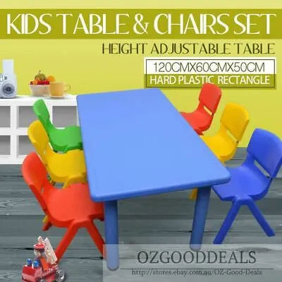 $109.99 • Buy 120CM 60CM Kids Toddler Activity Study Dining Playing Table & 2 4 6 8 Chairs