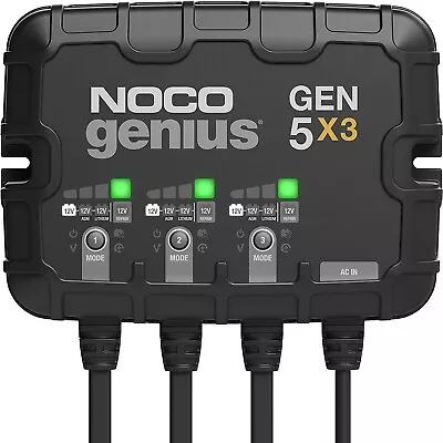 NOCO Genius GEN5X3 3-Bank 15A (5A/Bank) Smart Marine Battery Charger 12V Wate • $199.95