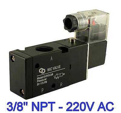 3/8 Inch Pneumatic 3 Way Electric Directional Control Air Solenoid Valve 220V AC • $35.99