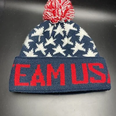 Winter Olympics Team USA Beanie Hat ISA Flag Red White Blue Stars Pom Pom OS • $10