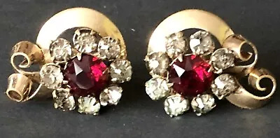 Vintage 1940s Retro Garnet Red RS 1/20 12K Rose Gold Filled Screw Back Earrings • $24.99