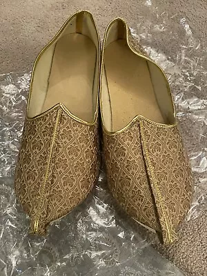 UK Size 10 Asian Wedding  Groom Mens Pakistani Indian Footwear Shoes Gold • £24.90