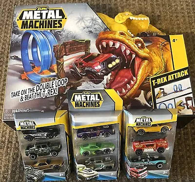 ZURU Metal Machines T-Rex Attack Track Set W/ Exclusive Racing Car + 3 Pk X3 • $24.99