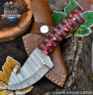 CSFIF Hand Crafted Skinner Knife W/Gut Hook Twist Damascus Hard Wood Hiking Rare • $0.99