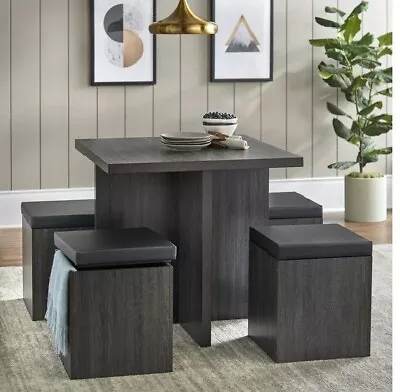 5 Pc Contemporary Dining Set Modern Gray Wood Table Chairs For Small Spaces • $199.89