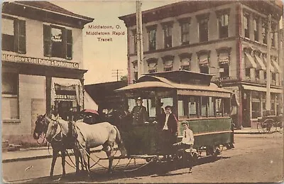 Lithograph Middletown Ohio Rapid Transit Horse-Drawn Streetcar 1909 • $26.99