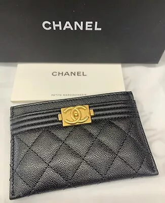 Chanel Boy Leather Card Case Wallet Black Quilted  Leather - Authentic • $1100