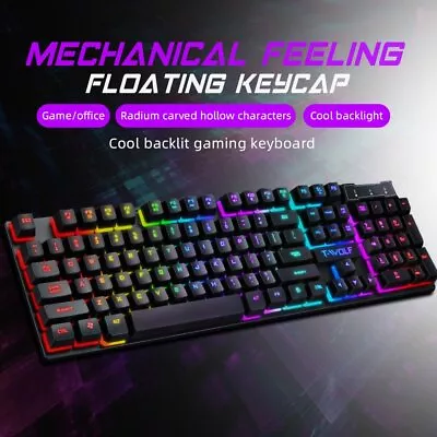 USB Wired Gaming Mechanical Feeling Keyboard Rainbow RGB Backlit LED 104 Keys AU • $30.59