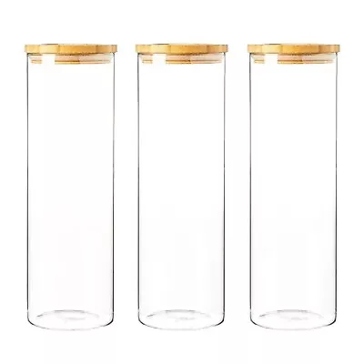 3 X Spaghetti Glass Food Containers Storage Kitchen Pantry Canister Wooden Lids • $58.60