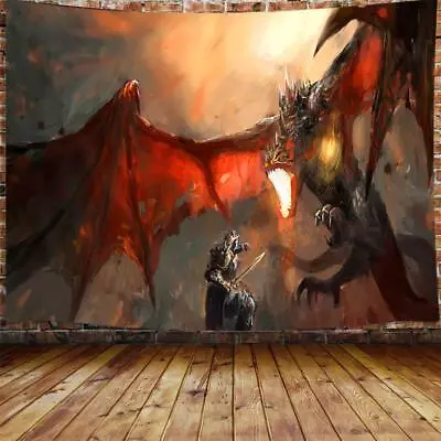 Fire Dragon Extra Large Tapestry Wall Hanging Medieval Knight Fabric Room Decor • $13.36