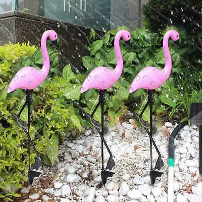 3X Pink Flamingo LED Lawn Lamps Garden Outdoor Solar Lights Pink Bird Stake Deco • £12.94