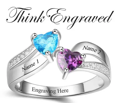 2 Birthstone Tiered Hearts Personalized Mothers Ring • $46.50