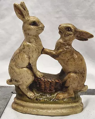 Vaillancourt Folk Art Gorham -two Bunnies Touching Hands - VFA-3 1987 • $119.99