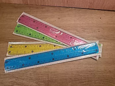 Lot Of 4-🆕️ Flexible Rulers 12 Inch •yellow Green Pink & Blue • $4