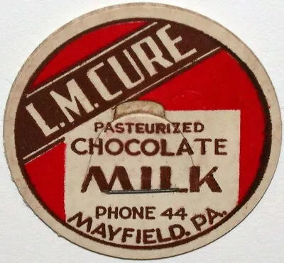 Vintage Milk Bottle Cap L M CURE Chocolate Mayfield Pennsylvania New Old Stock • $7.49