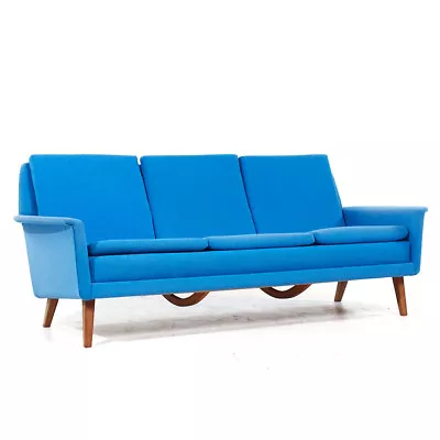 Finn Juhl Style Mid Century Danish Teak Blue Sofa • $4595