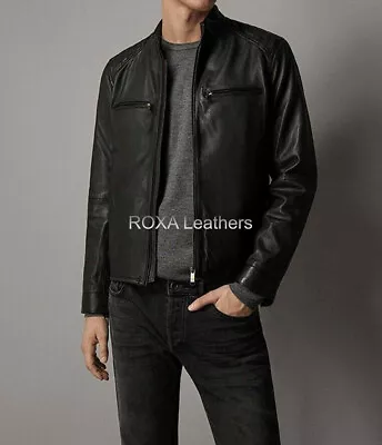 ROXA Men High Quality Genuine Cowhide Real Leather Coat Black Motorcycle Jacket • $115.19