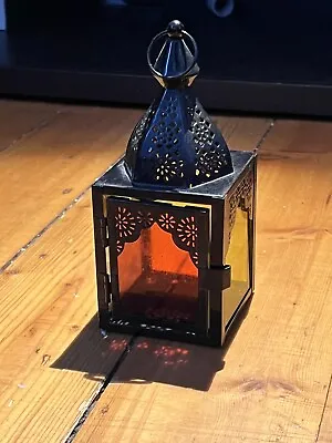 £12.98 • Buy Lantern, Candle Holder Tonal Glass Metal Moroccan Tea Light, Hanging