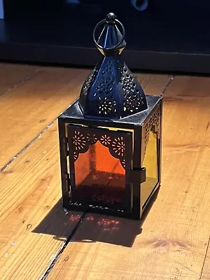 Lantern Candle Holder Tonal Glass Metal Moroccan Tea Light Hanging • £12.84