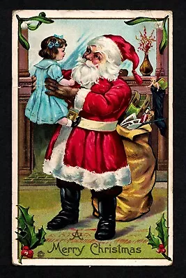 2904 Antique Vintage Christmas Postcard Santa Holds Girl Blue Dress INDIANAPOLIS • $9.99