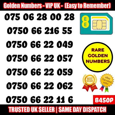 Gold Easy Mobile Number Memorable Platinum Vip Uk Pay As You Go Sim Lot - B450p • £14.95
