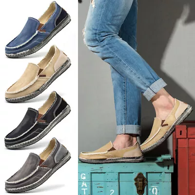 Mens Canvas Loafers Slip On Flat Shoes Men Summer Casual Comfy Trainers Sneakers • £18.99