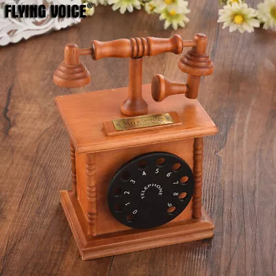 Vintage Wood Telephone Music Box Wind Up Birthday Xmas Present Gift Home Decor • $54.99