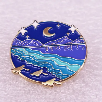 Starry Sky Mountain River Adventure Enthusiasts Metal Enamel Badge Brooch Pin • $3.79