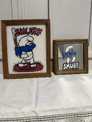 Vintage RARE Smurf Foil Art Baseball And Smurf Mirror Carnival Prize • $40