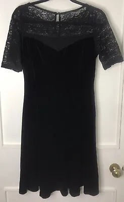 M&S Black Velvet & Lace Evening Dress UK Size 10 • £17.90