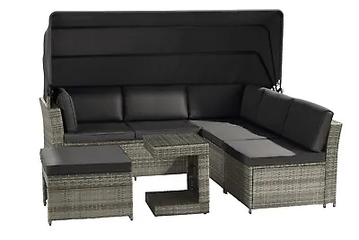 Garden Gear Rattan Furniture Daybed & Table Set Canopy Outdoor Sofa Patio Seater • £679.99