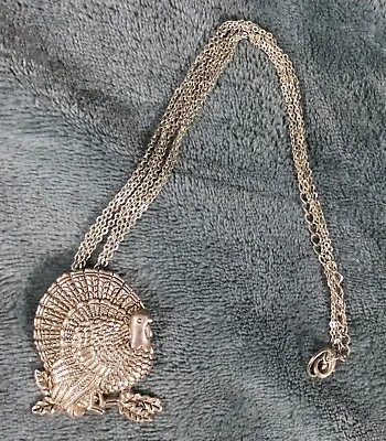 MJ Silver Tone Turkey Pendant 18 “ Multi-strand Chain (Brooch Pin Is Missing) • $4.99