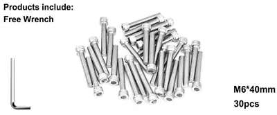 30pcs M6 X 40mm 304 Stainless Steel Hex Socket Head Cap Screws + Free Wrench • $5.99